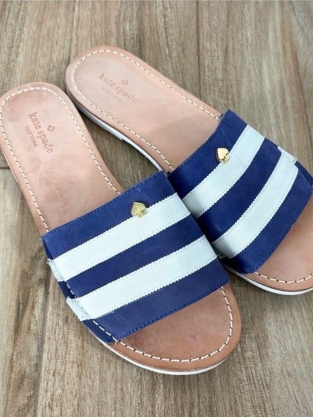 KATE SPADE Leather Striped Slide on Sandals Size 9